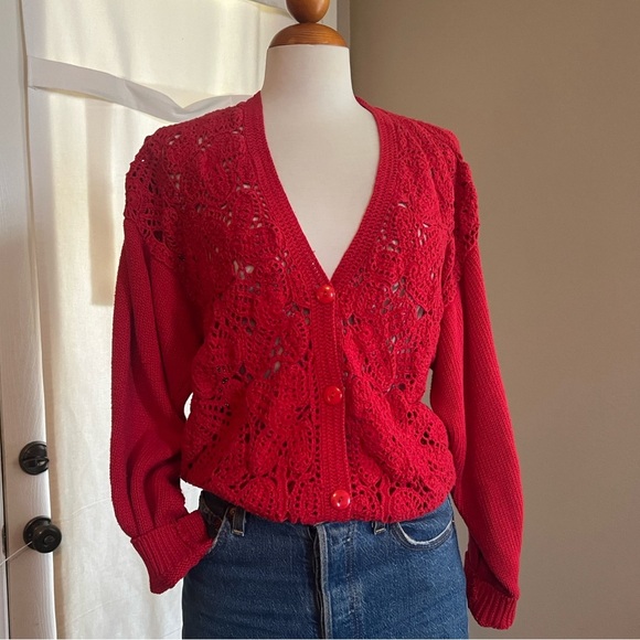 Vintage Rafaella Eyelet Cotton/Ramie Blend Knit Sweater - Picture 1 of 5